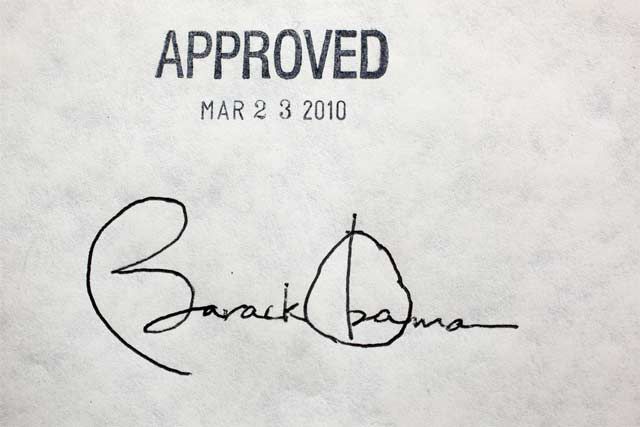 President Obama's signatureâhe used twenty pens to sign the bill.
